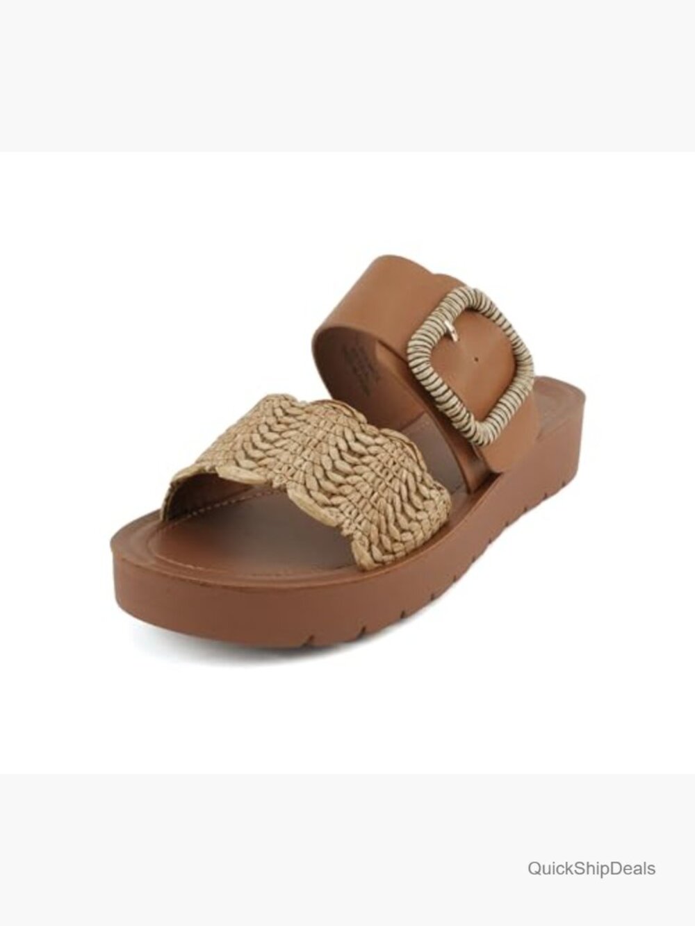 Women Open Toe Raffia Platform Flatform Sandals with Buckle Ankle Strap - Picture 2 of 5